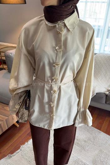 Beige Shirt Collar Long Arm Cotton Shirt