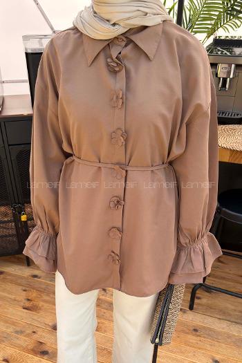 Soft Brown Shirt Collar Long Arm Cotton Shirt