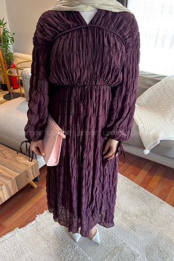 Plum V Neck Polyester Dresess