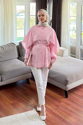 Lamelif Hakim Yaka Pelerinli Gömlek Pembe