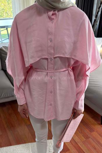 Lamelif Hakim Yaka Pelerinli Gömlek Pembe