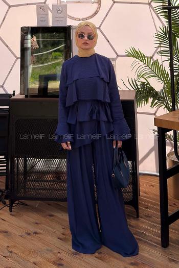 Lamelif Katlı Volanlı Takım Lacivert