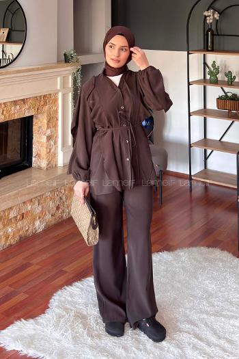 Lamelif Kolu Fırfırlı Takım Acı Kahve