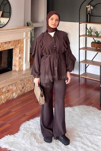 Lamelif Kolu Fırfırlı Takım Acı Kahve