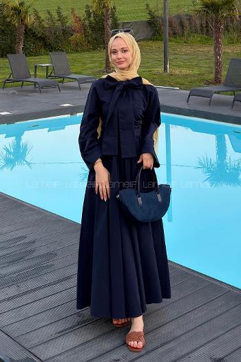 Lamelif Kravat Yaka Tesettür Takım Lacivert