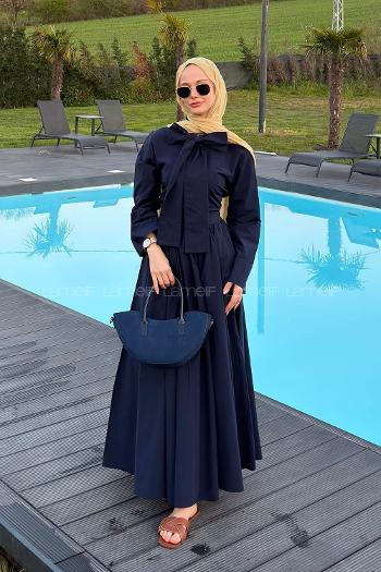 Lamelif Kravat Yaka Tesettür Takım Lacivert