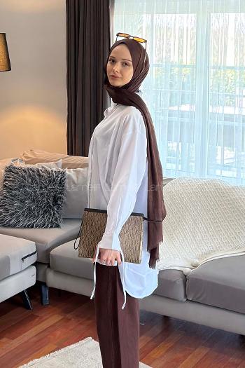 Lamelif Manşeti Biyeli Tunik Beyaz