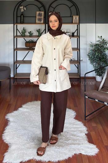 Beige Shirt Collar Long Arm Gabardin Jacket