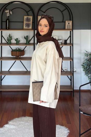 Beige Shirt Collar Long Arm Gabardin Jacket