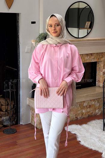 Lamelif Oversize Gömlek Şeker Pembesi