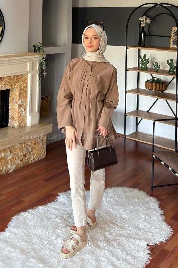 Soft Brown Crew Neck Long Arm Cotton Unprinted Shirt