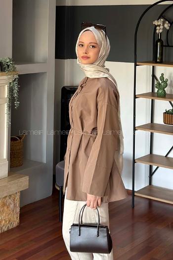 Soft Brown Crew Neck Long Arm Cotton Unprinted Shirt