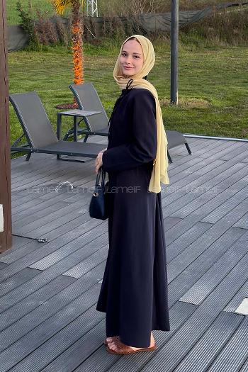 Lamelif Yaka Bağlama Detaylı Ceket-Etek Takım Lacivert