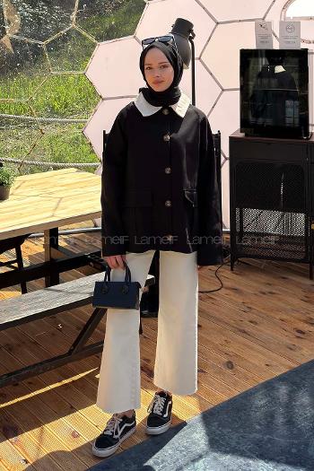 Black Shirt Collar Long Arm Cotton Jacket