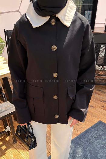 Black Shirt Collar Long Arm Cotton Jacket