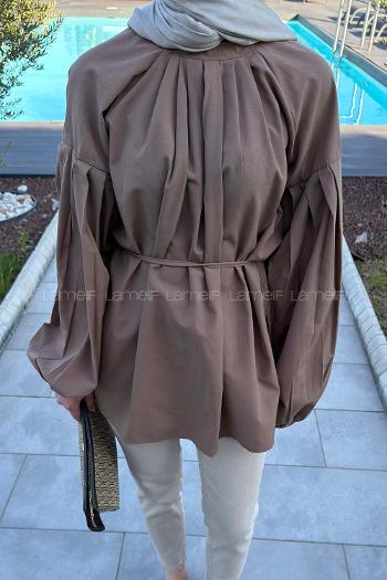 Soft Brown Turtle Neck Long Arm Poplin Fabric Shirt
