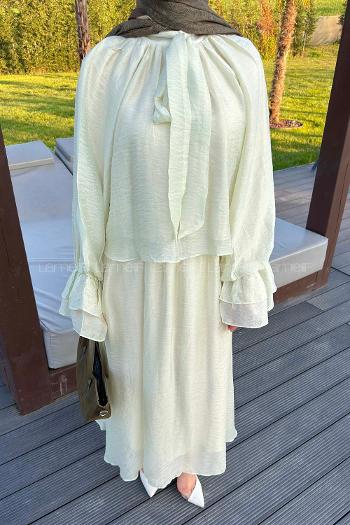 Lamelif Yakası Bağlama Detaylı Etekli Takım Mint Yeşili