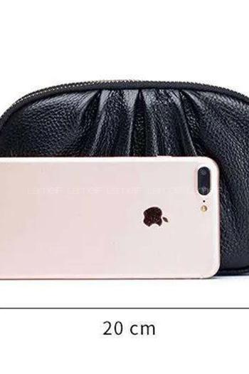 Lamelif Kadın Buruşuk Deri 3 Bölmeli Çapraz Çanta Siyah