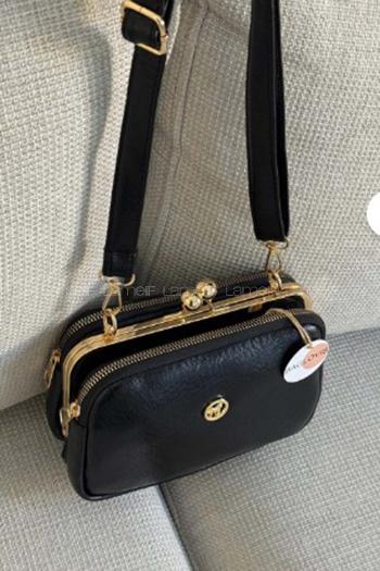 Lamelif Kadın Klipsli Çok Bölmeli Çapraz Çanta Siyah