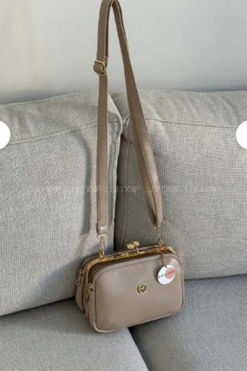 Lamelif Kadın Klipsli Çok Bölmeli Çapraz Çanta Vizonrengi