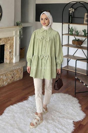 Lamelif Papyon Detaylı Tunik Çağla Yeşili