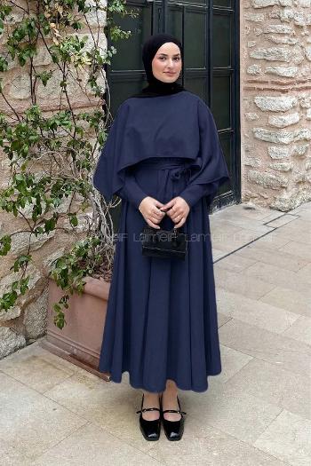 Navy Blue Crew Neck Polyester Dresess