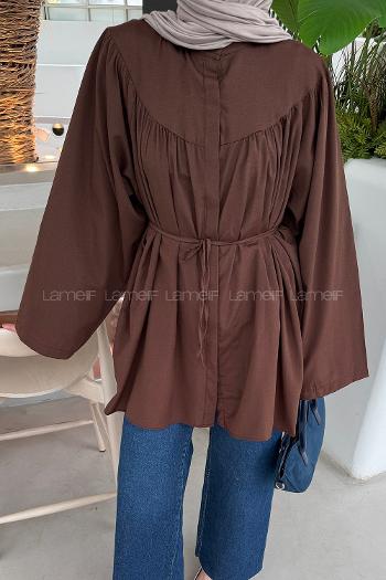 Lamelif Bağlama Detaylı Tesettür Gömlek Acı Kahve