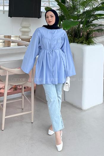 Lamelif Bağlama Detaylı Tesettür Gömlek Bebe Mavisi
