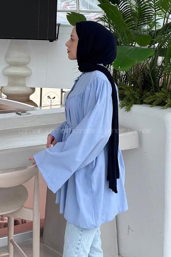 Lamelif Bağlama Detaylı Tesettür Gömlek Bebe Mavisi