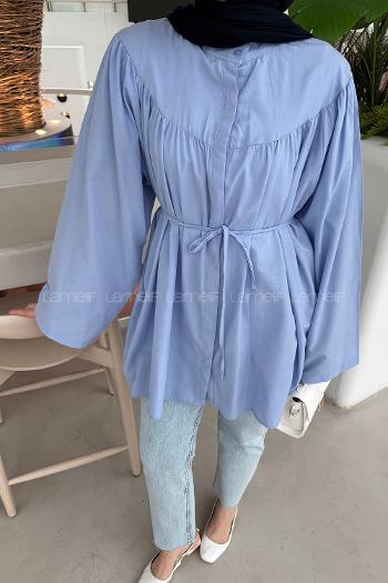 Lamelif Bağlama Detaylı Tesettür Gömlek Bebe Mavisi