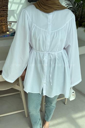 Lamelif Bağlama Detaylı Tesettür Gömlek Beyaz