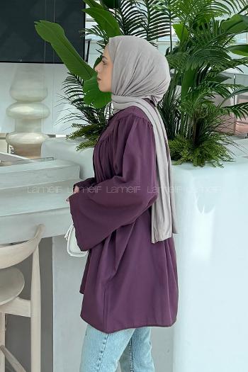 Lamelif Bağlama Detaylı Tesettür Gömlek Mürdüm
