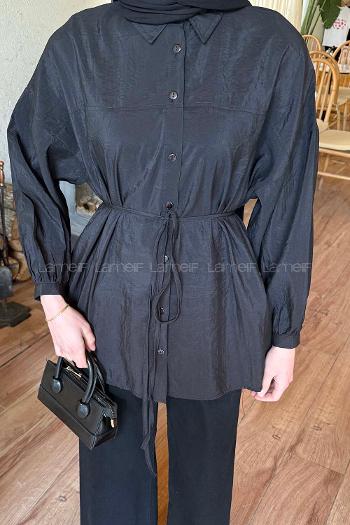 Lamelif Bağlamalı Gömlek Siyah