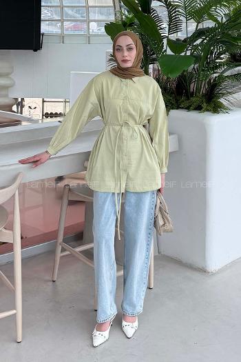 Oil Green Shirt Collar Long Arm Cotton Unprinted Shirt