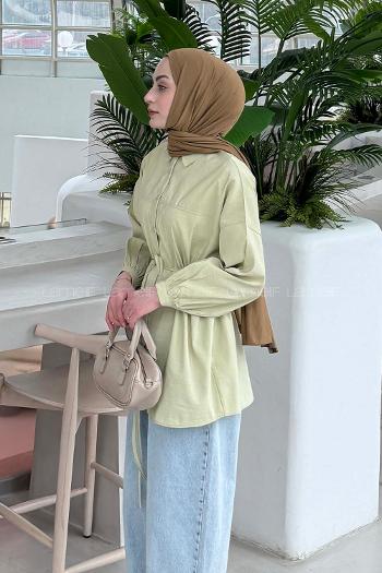 Oil Green Shirt Collar Long Arm Cotton Unprinted Shirt