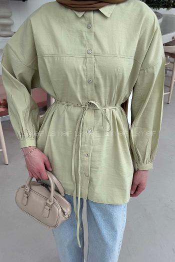 Oil Green Shirt Collar Long Arm Cotton Unprinted Shirt