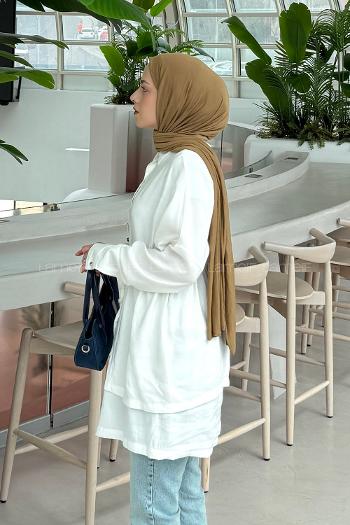 Lamelif Beli Büzgülü Düğme Detaylı Gömlek Beyaz