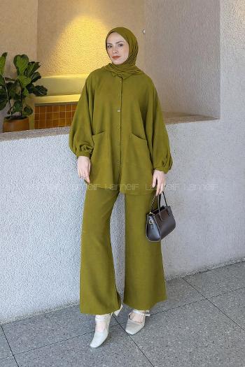 Lamelif Çift Cepli Takım Yağ Yeşili