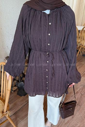 Dark Brown Crew Neck Cotton Unprinted Tunic