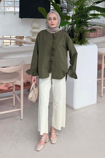 Lamelif Fırfırlı Gömlek Haki