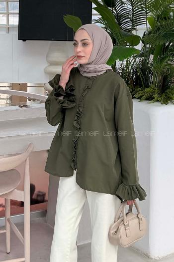 Lamelif Fırfırlı Gömlek Haki