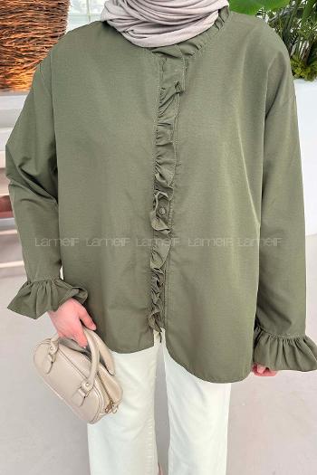Lamelif Fırfırlı Gömlek Haki