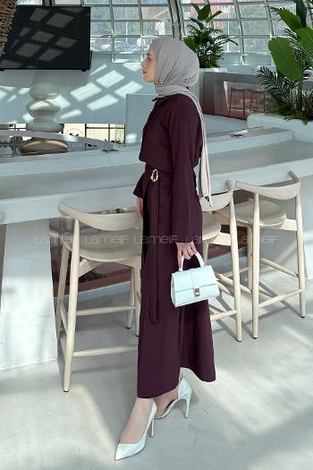 Lamelif Gold Toka Detaylı Etekli Takım Mürdüm