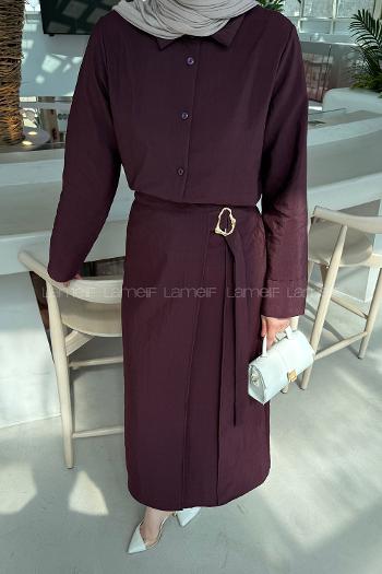 Lamelif Gold Toka Detaylı Etekli Takım Mürdüm