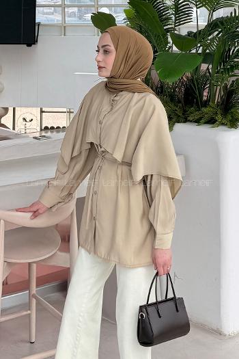 Lamelif Hakim Yaka Pelerinli Gömlek Bej
