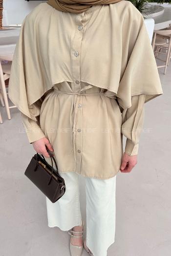 Lamelif Hakim Yaka Pelerinli Gömlek Bej