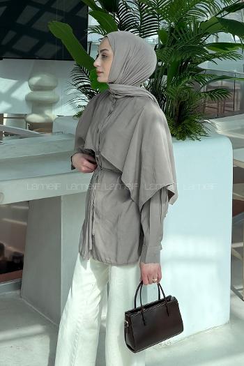 Lamelif Hakim Yaka Pelerinli Gömlek Vizonrengi