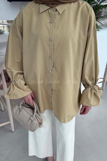 Lamelif Kol Tünel İp Detaylı Gömlek Bej