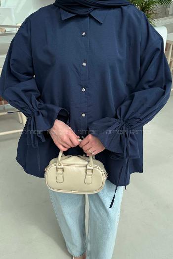 Lamelif Kol Tünel İp Detaylı Gömlek Lacivert