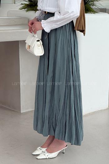 Lamelif Kraşlı Tesettür Etek Çağla Yeşili